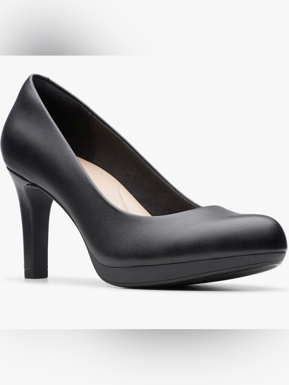 Clarks Black Leather Adriel Viola Mid Heel Pump